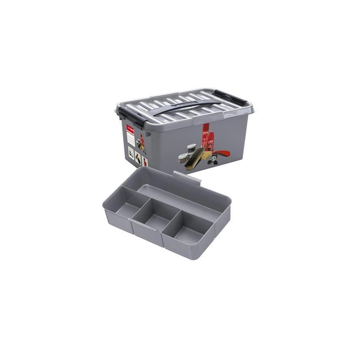 Sunware q-line schoenpoetsdoos met inzet 6l - 30x30x14.7 cm - metaal zwart