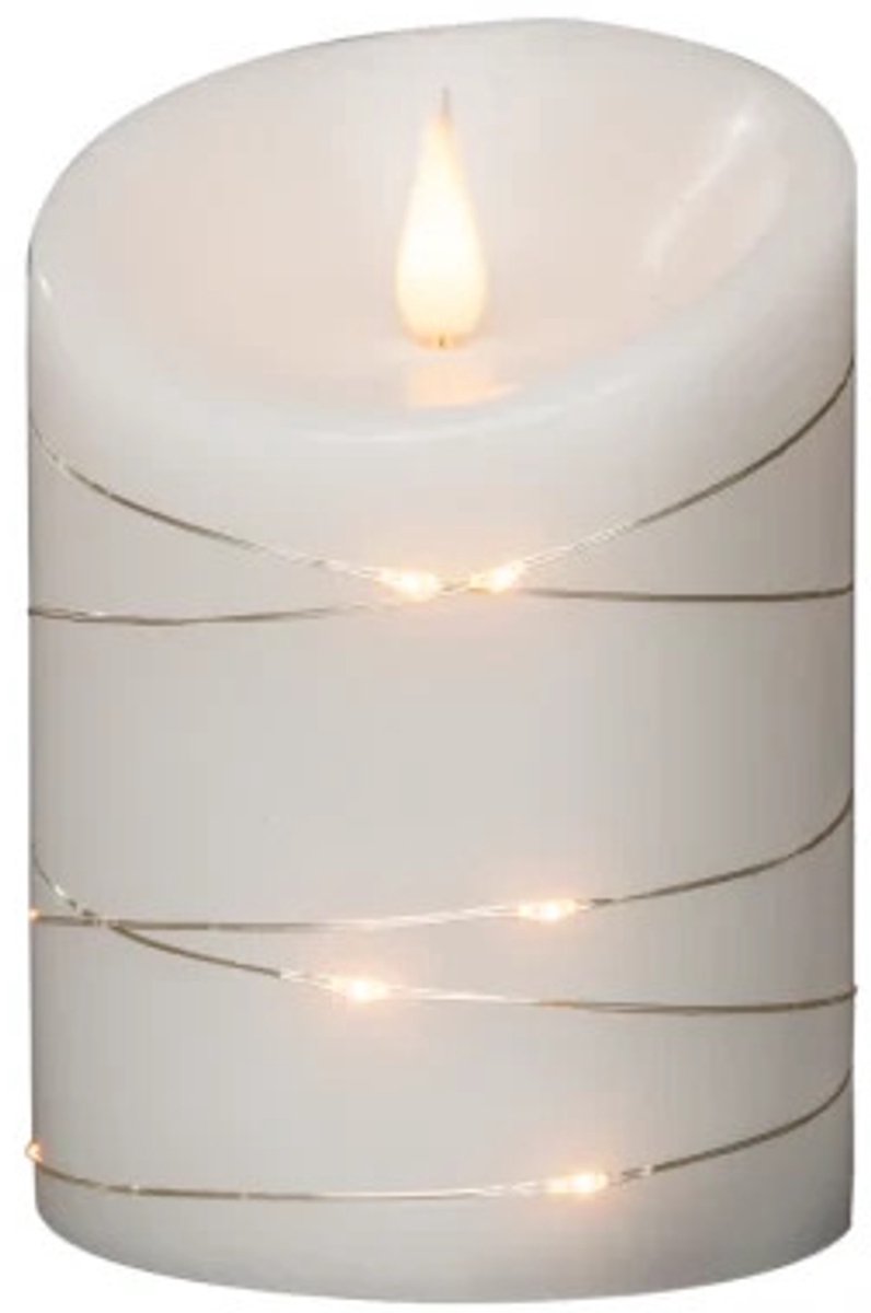 Konstsmide 1844-190 - led kaars met living light 3d vlam - omwikkeld met 16 lamps micro led zilver metaaldraad - met 4-8u timer - op batterij - voor binnen - warmwit
