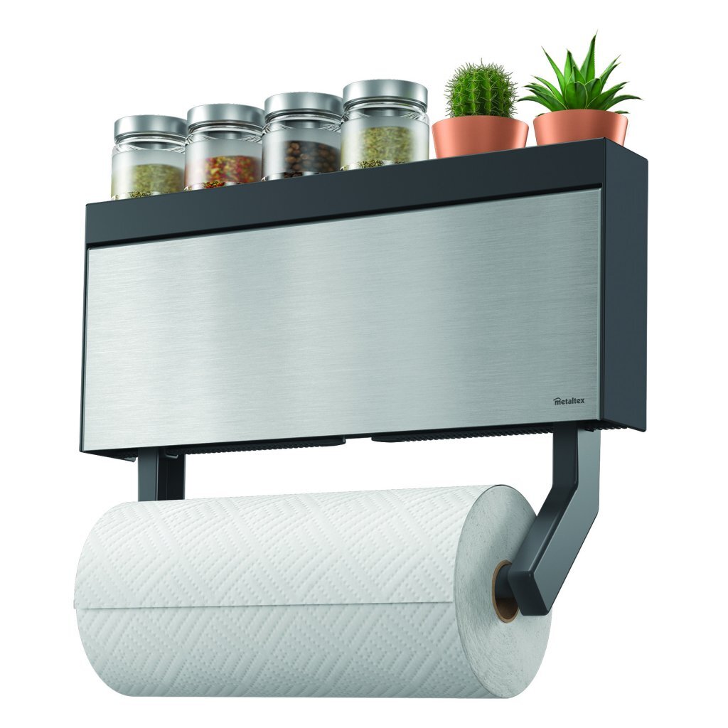 Metaltex kitchen helpers tango keukenrolhouder met snijhulp 38x6x17 cm rvs grijs