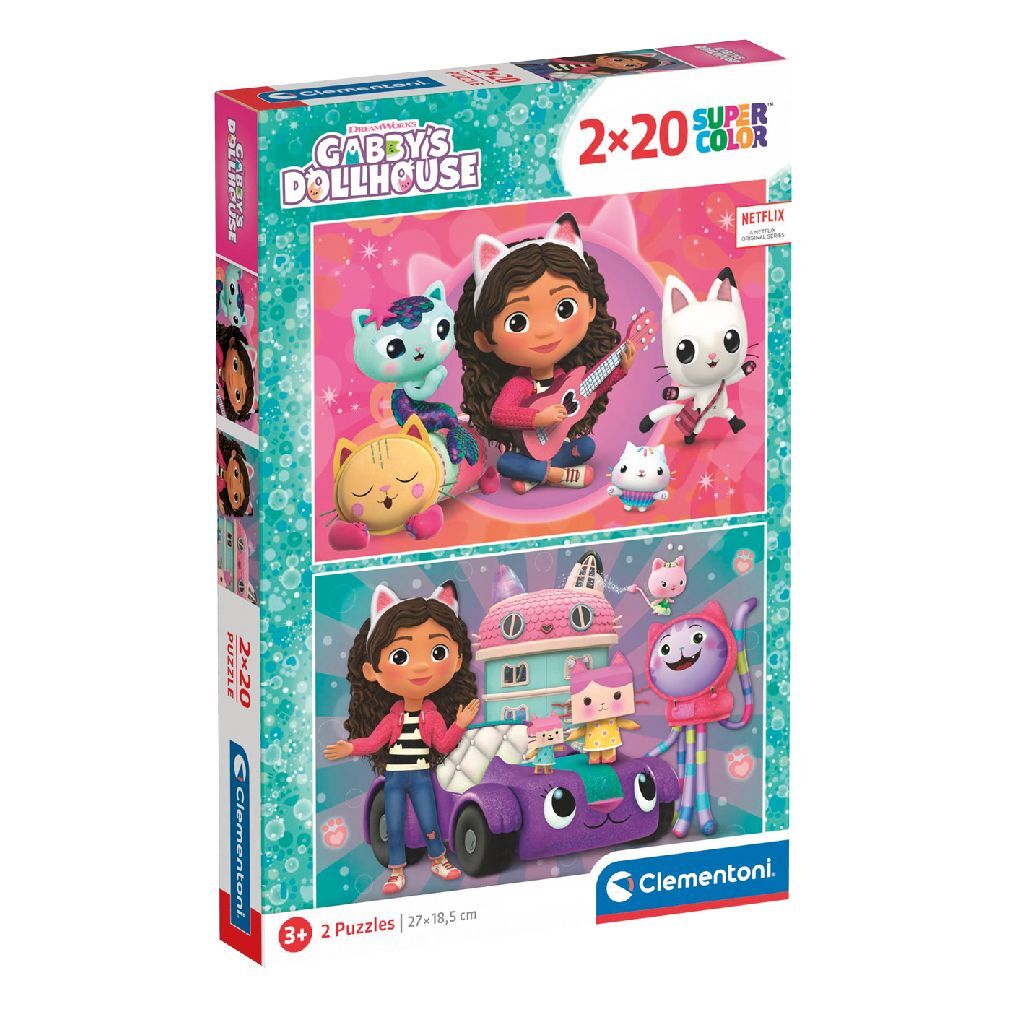 Clementoni supercolor puzzel gabbys dollhouse 2x20 stukjes