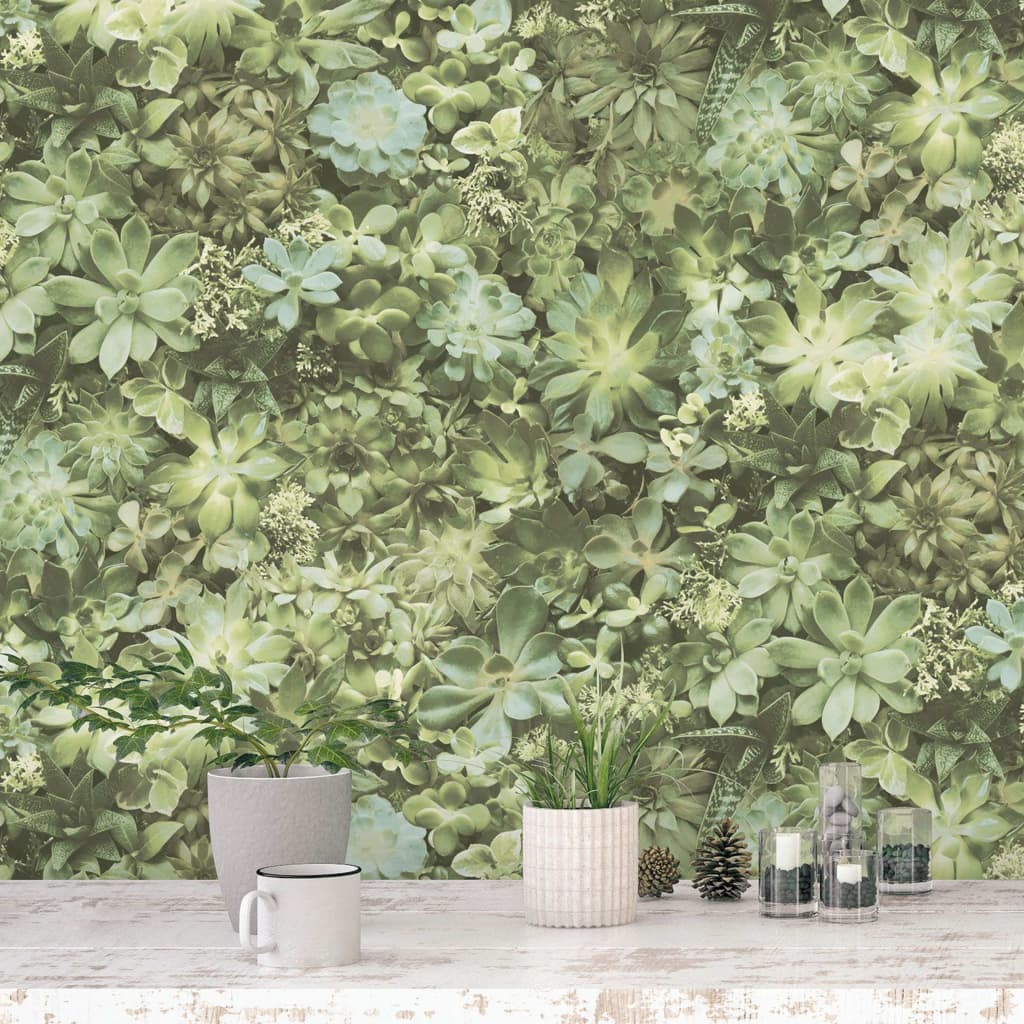 Noordwand behang evergreen succulent groen en beige