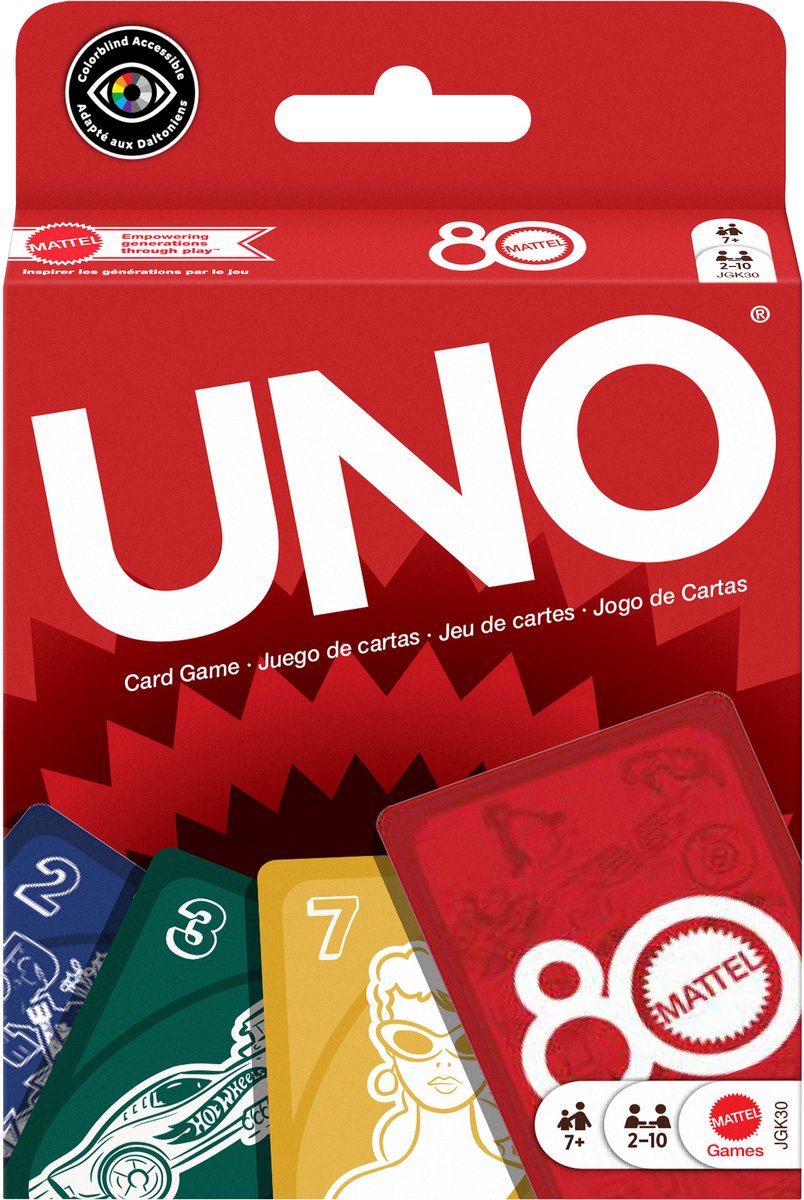 Mattel games 80th anniversary uno ruby rode kaartspel
