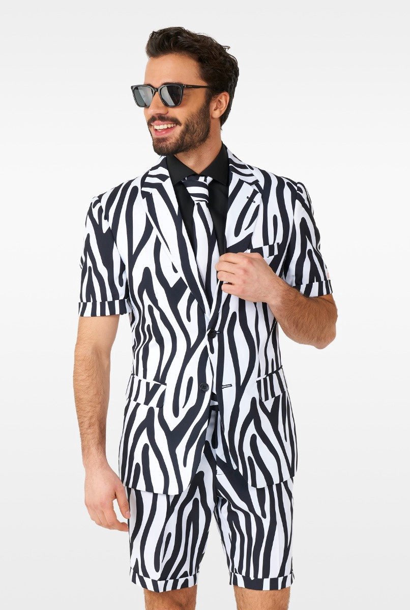 Opposuits zazzy zebra - heren zomer pak - tropical kostuum - carnavalskleding - zwart - maat eu 58