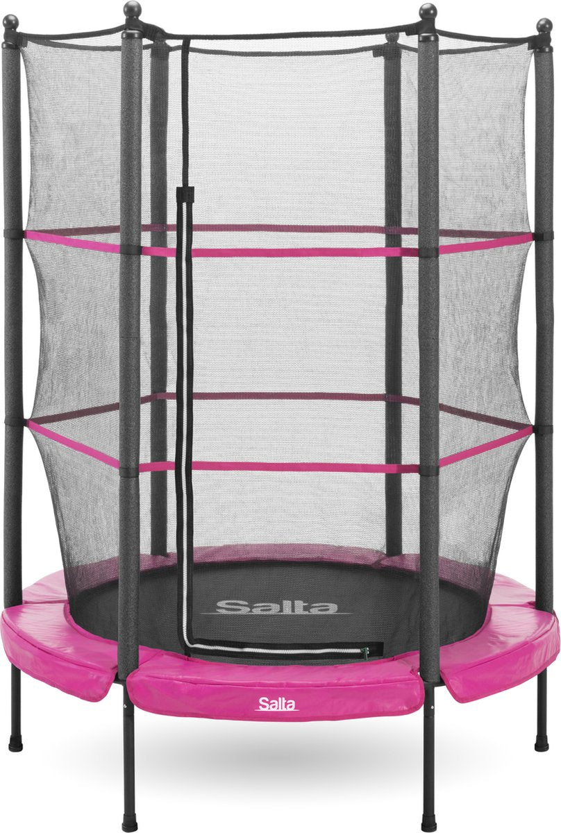 Salta junior - ø 140 cm - elastieken veren en veiligheidsnet - ronde mini kleine trampoline voor binnen en buiten - kinder trampoline - roze