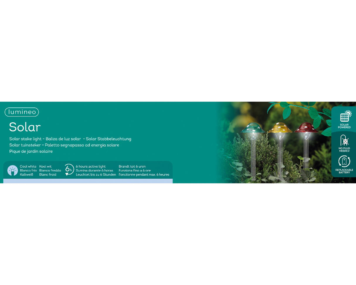 Lumineo solar lamp paddestoel op spies kunststof ø8.7x33.5cm multi kleuren