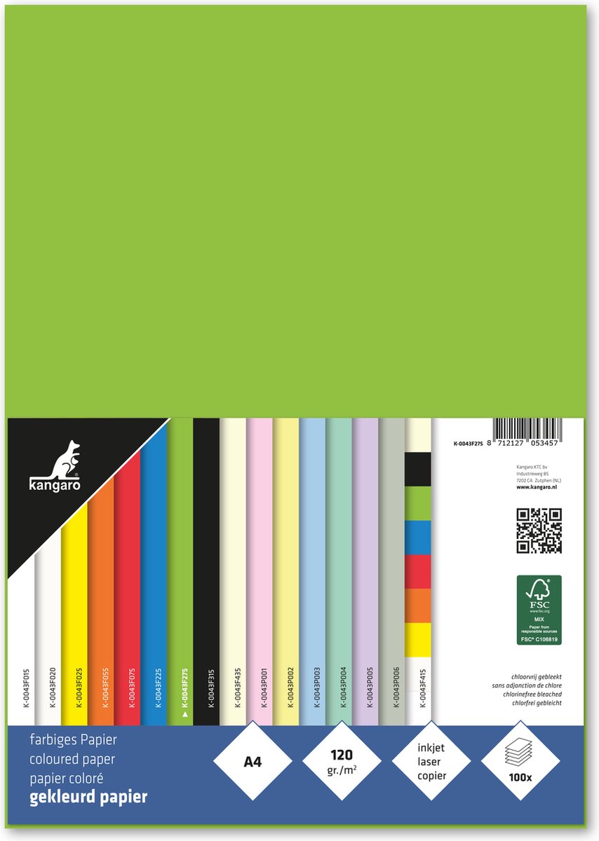 Kangaro papier - a4 - 120 gram fsc - pak 100 vel - groen - k-0043f275