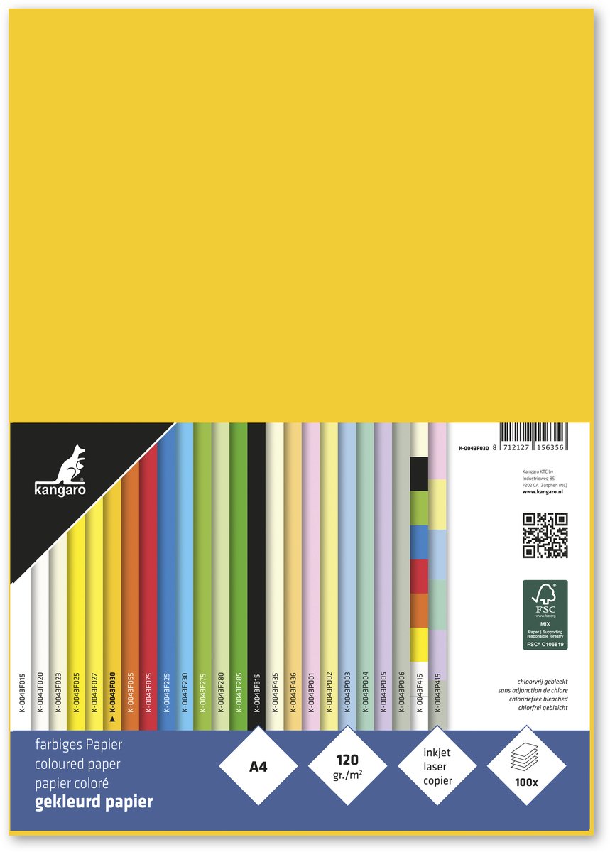 Merkloos sans marque kangaro papier - formaat a4 - 80 grams - goudgeel - pak 100 vel - k-0041f030