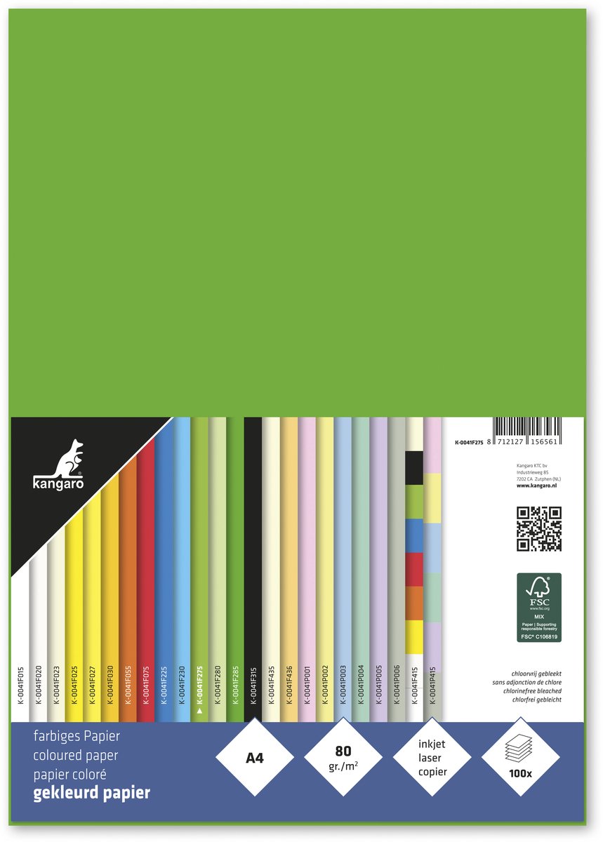Kangaro -papier - formaat a4 - 80 grams - kleur groen - pak 100 vel - k-0041f275