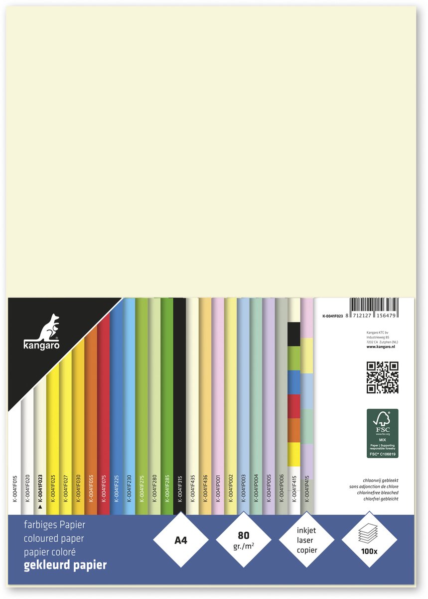 Merkloos sans marque kangaro papier - formaat a4 - 80grams - ivoorwit - pak 100 vel - k-0041f023
