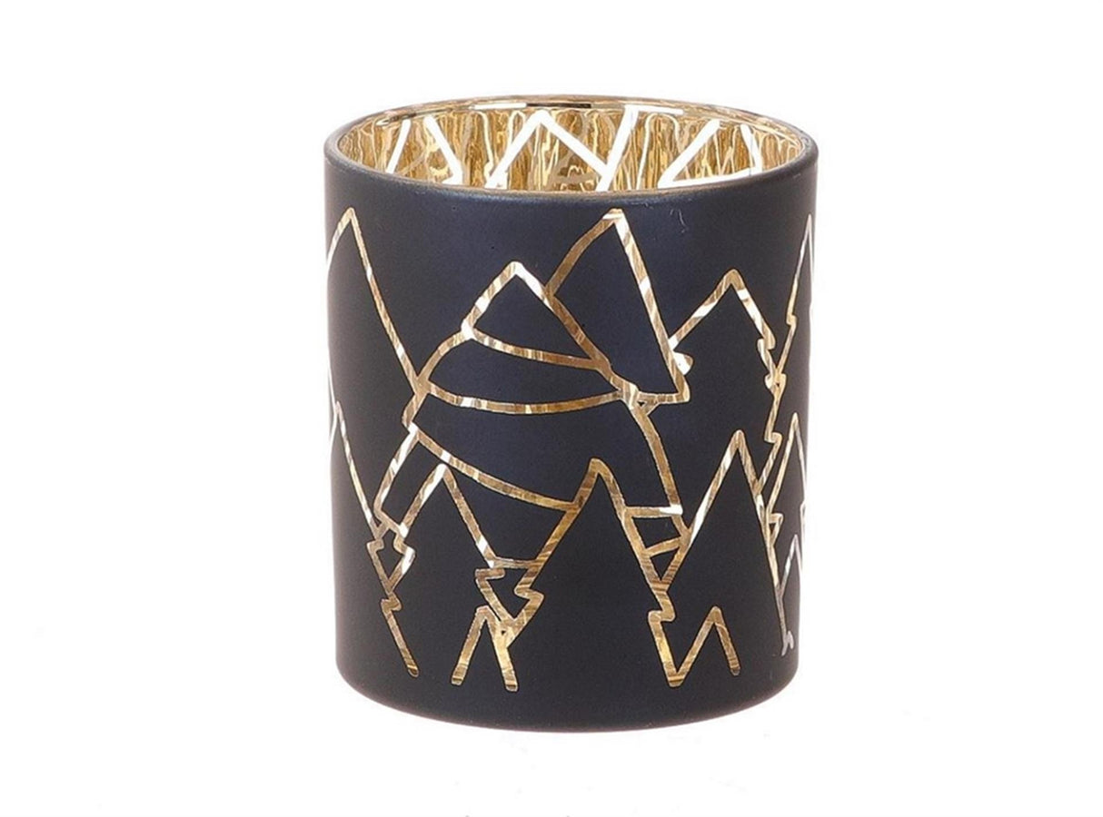 Hbx natural living theelichthouder met kerstbomen ø7xh8,2cm