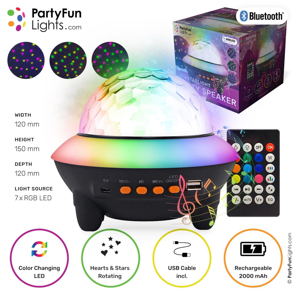 Partyfun lights bluetooth luidspreker ufo disco