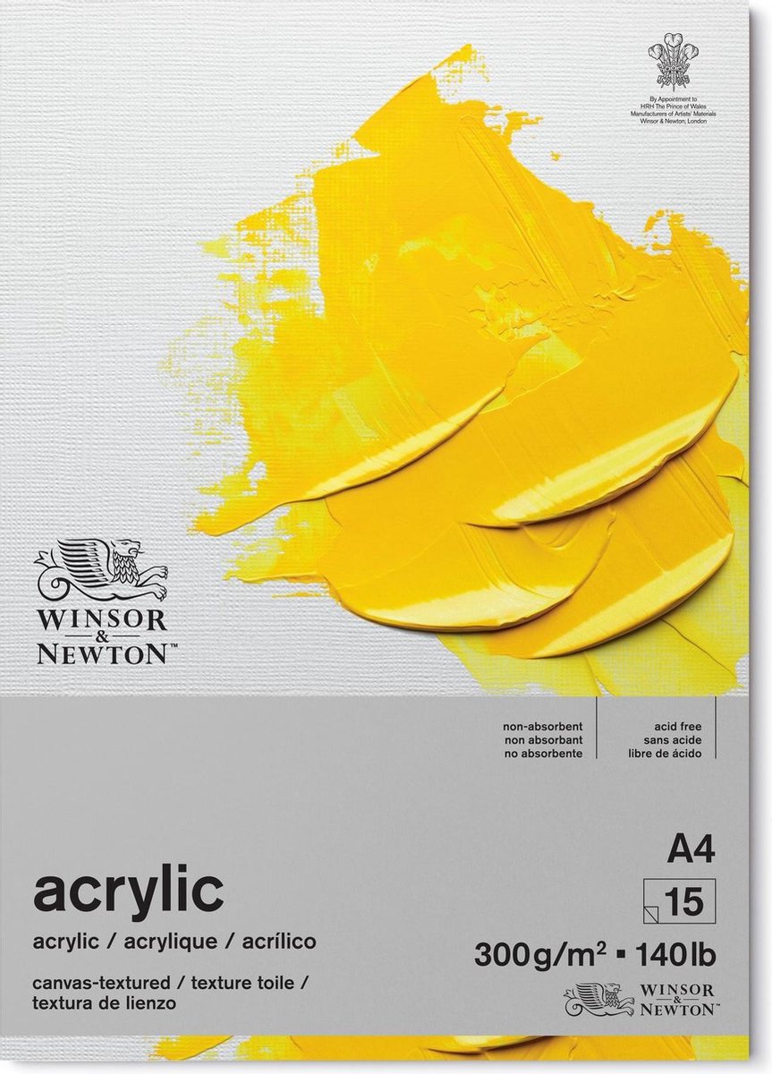 Winsor newton 6534005 galeria acrylpapier pad – 300 g m², a4, 15 vellen, gelijmd, canvasstructuur - acrylblok a4