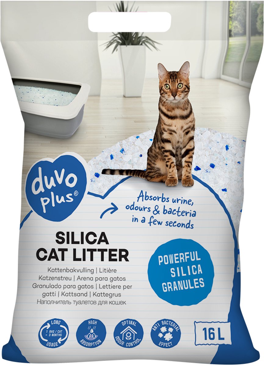 Duvo plus silica premium kattenbakvulling - geurabsorberend stofvrij - 16l
