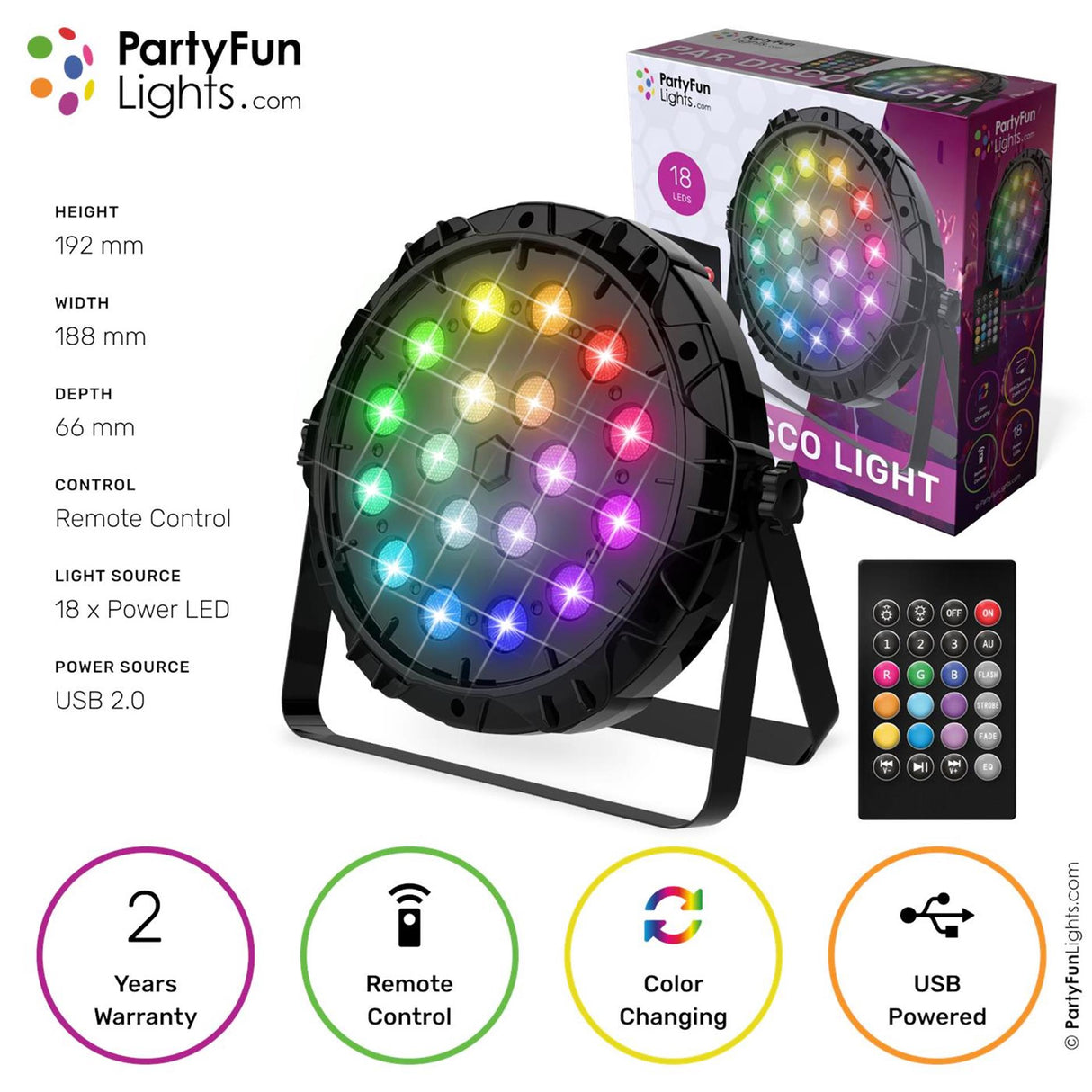 Partyfun lights disco licht 18x power leds multi colour