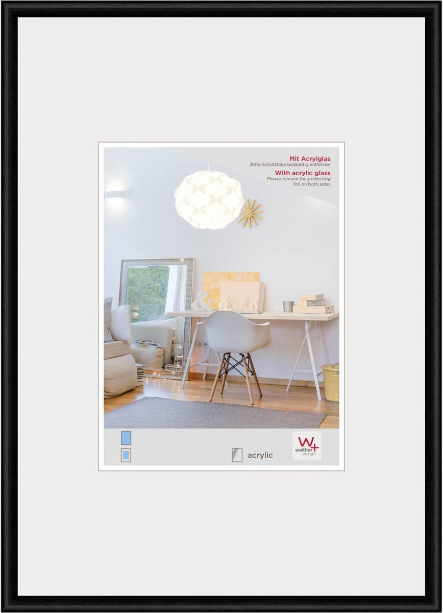 Walther new lifestyle - kunststof lijst - fotoformaat 50x70 cm - kunstglas - zwart