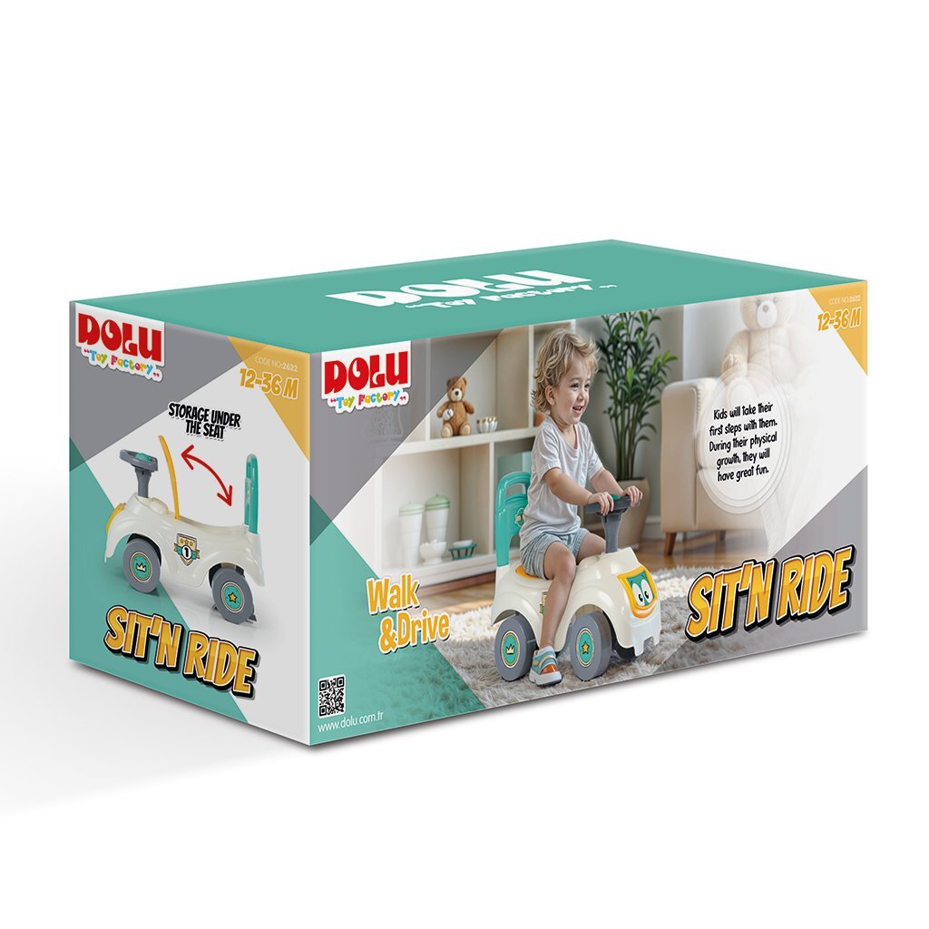 Dolu sit 'n ride turquoise geel loopauto