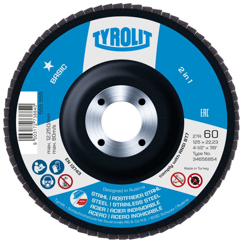 Tyrolit lamellenschijf 125mm za40 basic 2in1 st rvs | 100 stuks