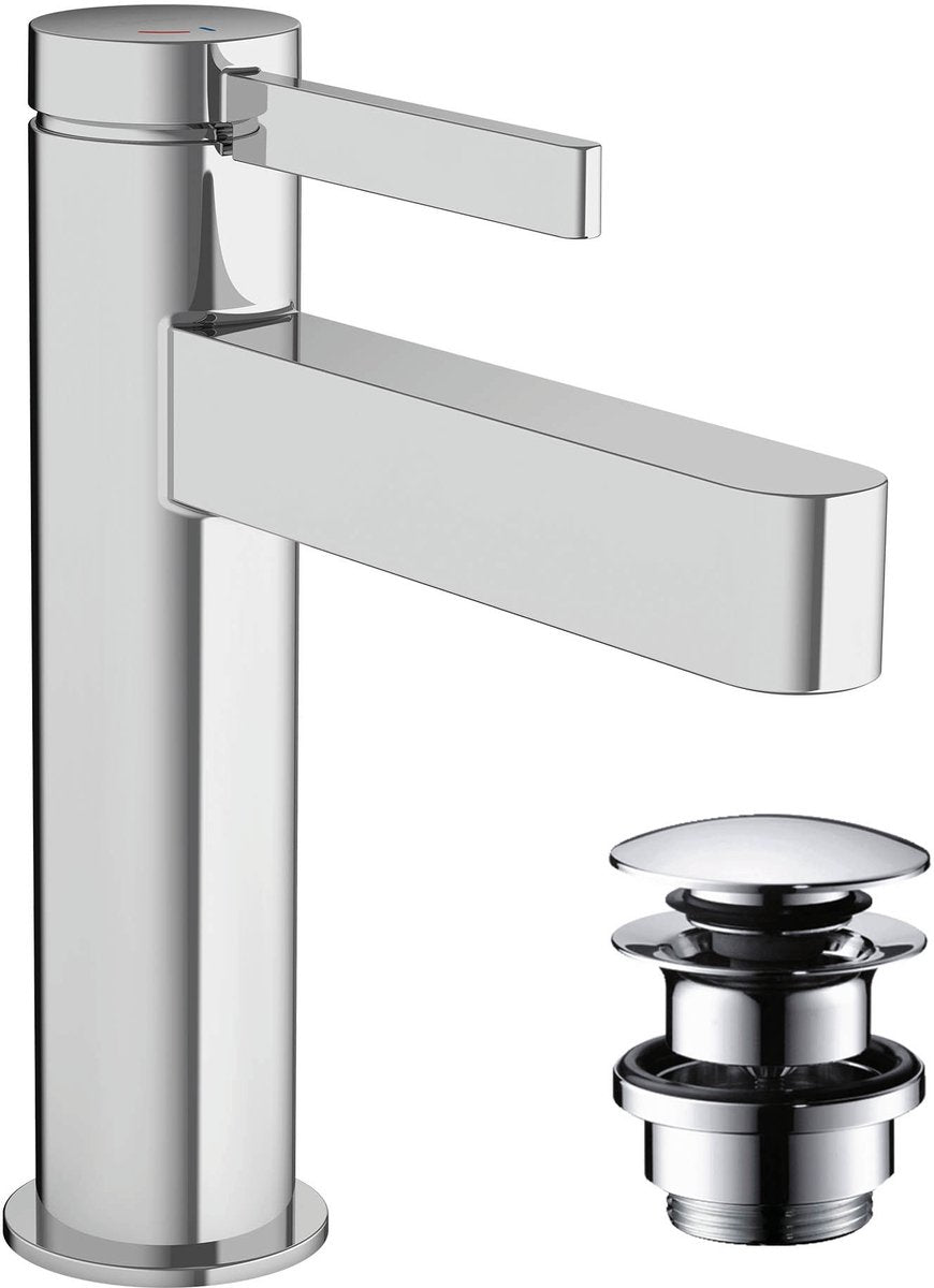 Hansgrohe finoris - wastafelmengkraan - ééngreeps bediening - coolstart energiebesparend - met afvoerplug - 110mm - chroom
