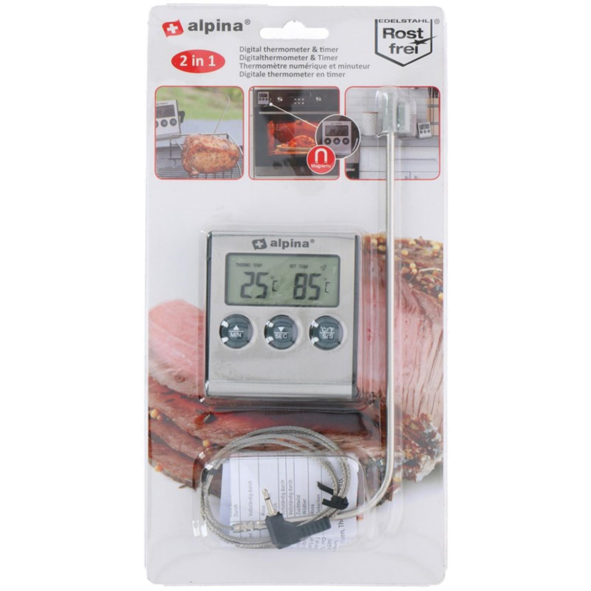 Alpina thermometer digitaal met timer 6,5x7cm