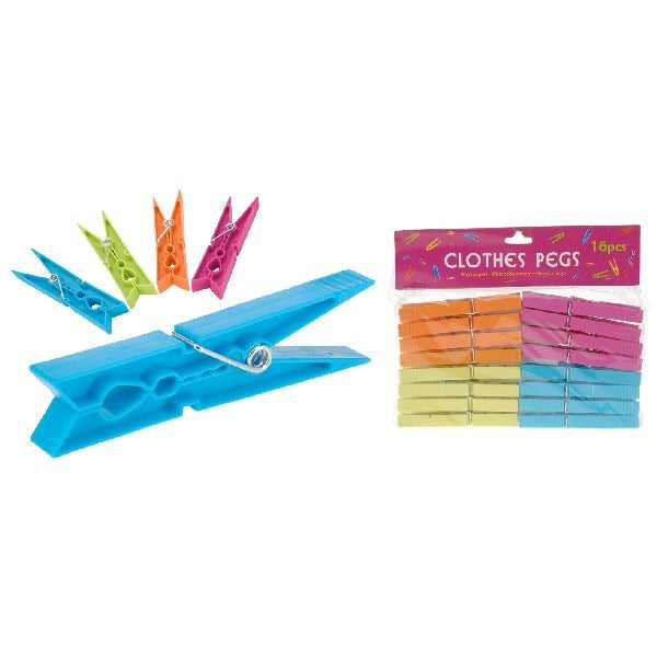 Basic wasknijpers in 4 kleuren 16 stuks