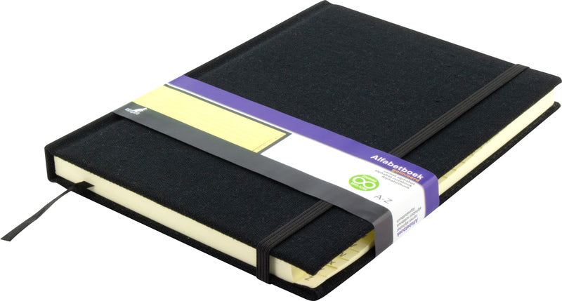 Kangaro alfabetboek - a5 - a-z - linnen hard cover - zwart - leeslint - sluitelastiek - k-5105