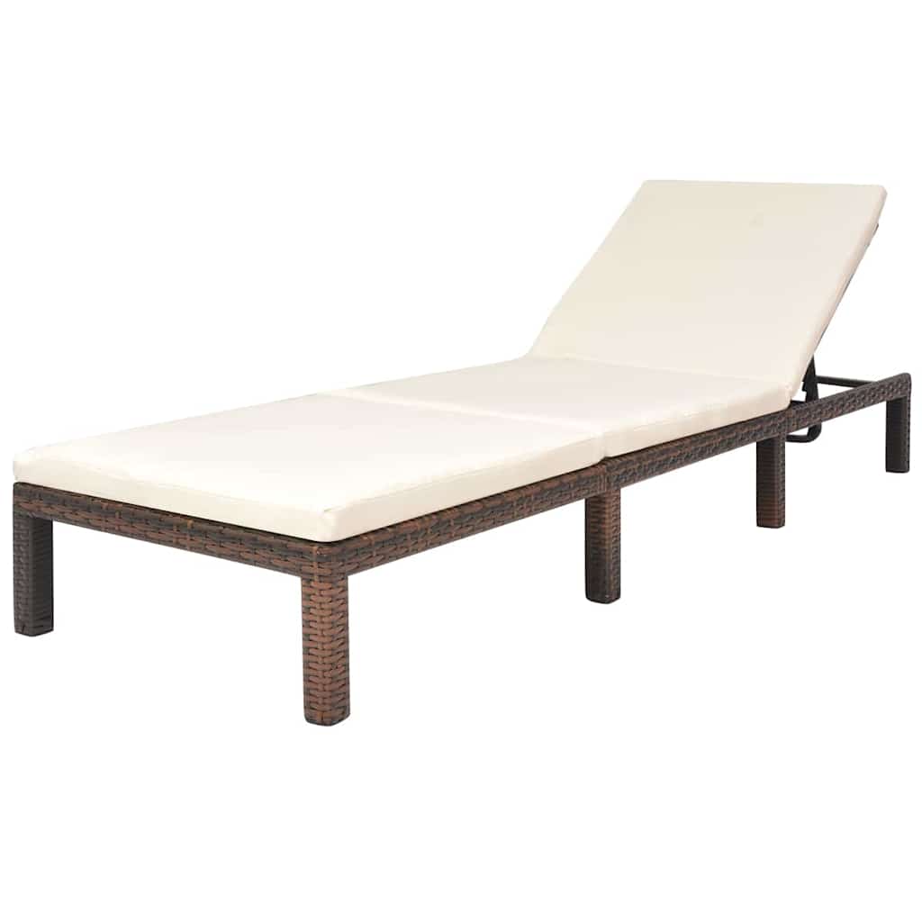 Vidaxl ligbed met kussen poly rattan bruin