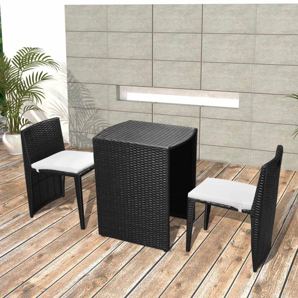 Vidaxl 3-delige bistroset met kussens poly rattan zwart