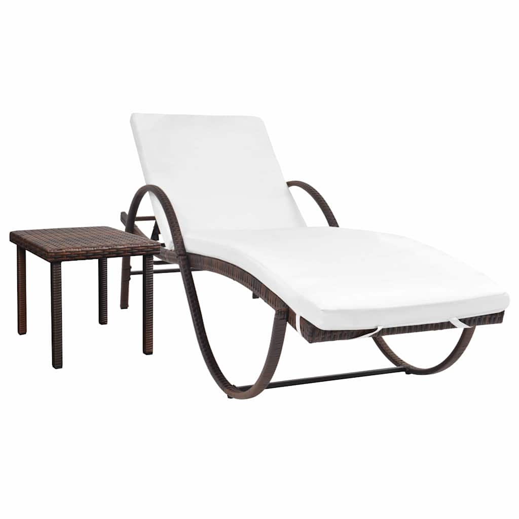 Vidaxl ligbed met kussen en tafel poly rattan bruin
