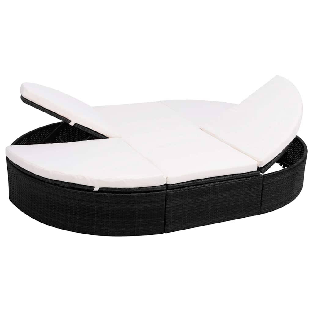 Vidaxl loungebed met kussen poly rattan zwart
