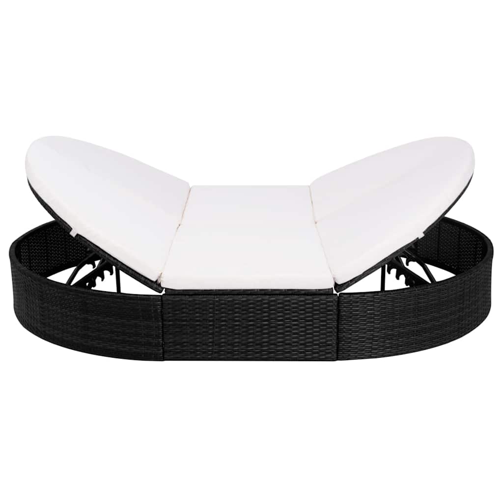 Vidaxl loungebed met kussen poly rattan zwart