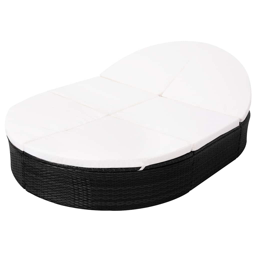 Vidaxl loungebed met kussen poly rattan zwart