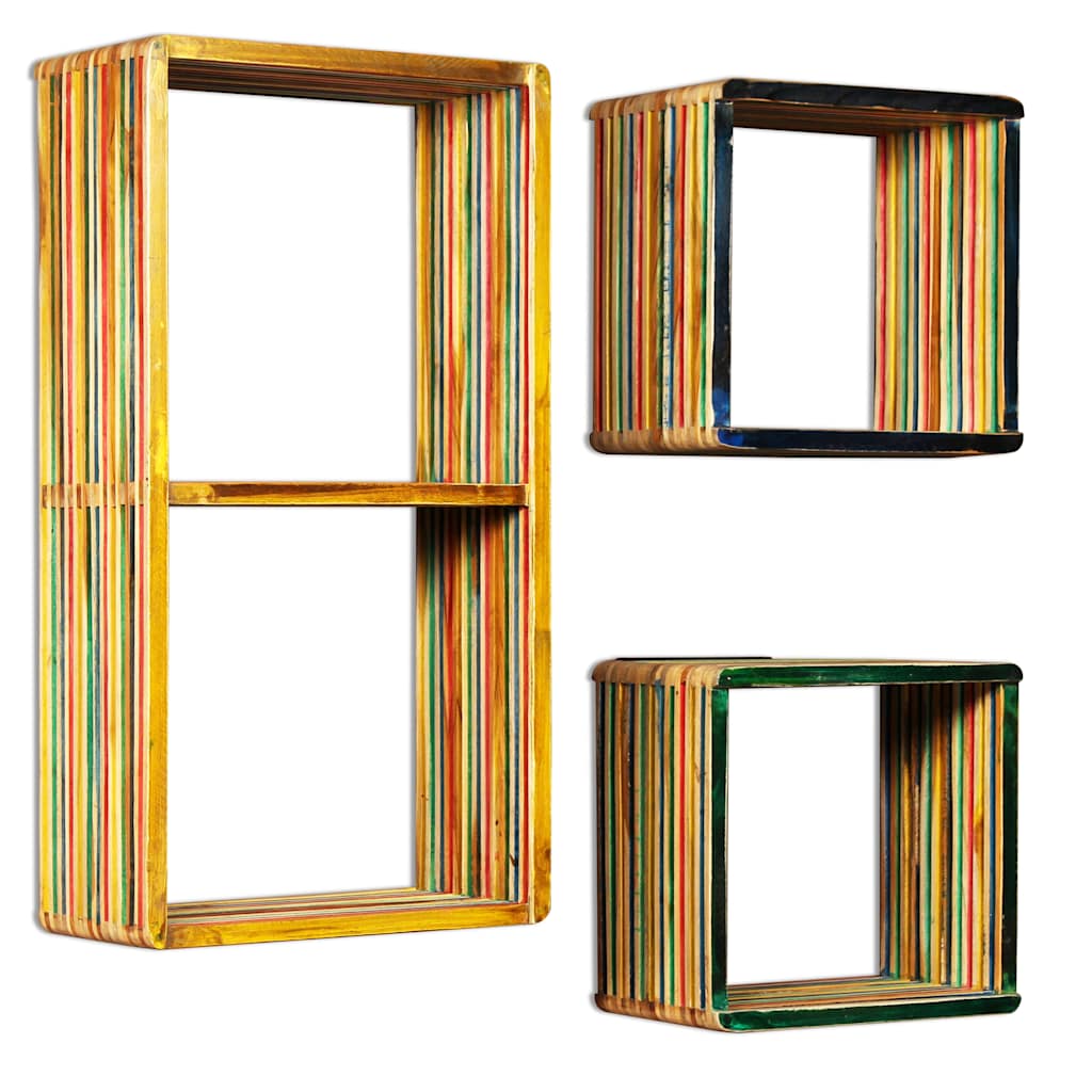 Vidaxl wandschappenset massief gerecycled teakhout meerkleurig 3-delig