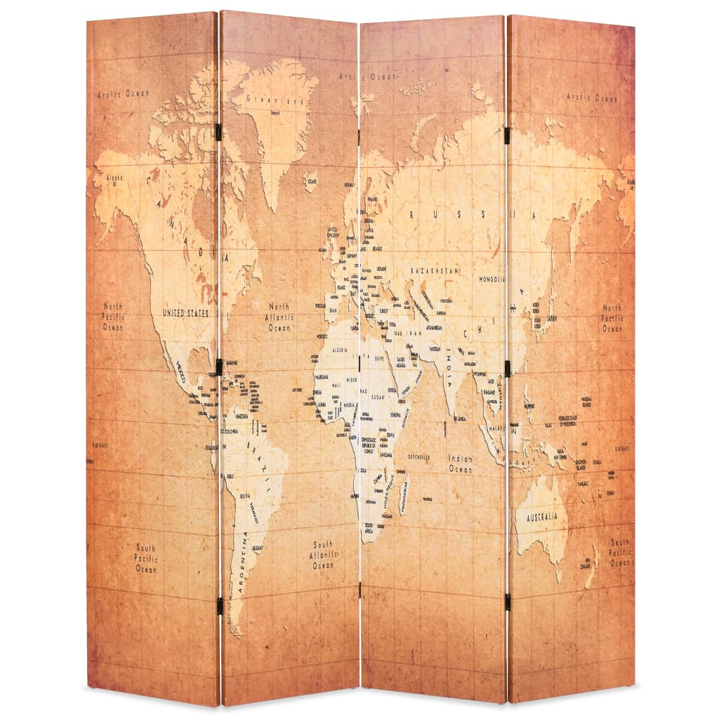 Vidaxl kamerscherm inklapbaar wereldkaart 160x170 cm geel