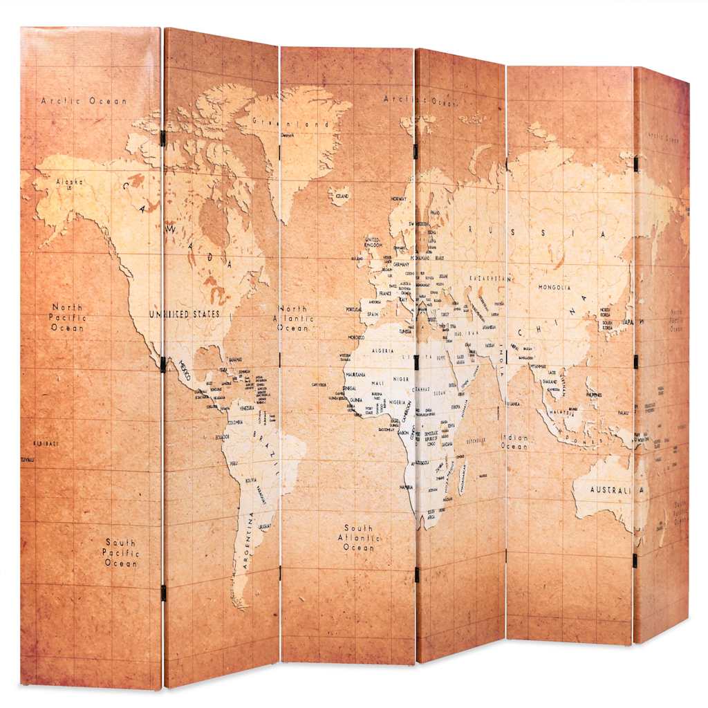 Vidaxl kamerscherm inklapbaar wereldkaart 228x170 cm geel