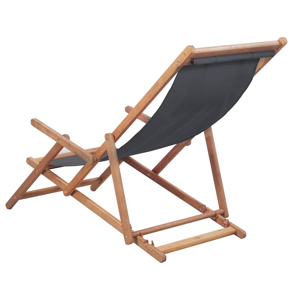 Vidaxl strandstoel inklapbaar stof en houten frame grijs