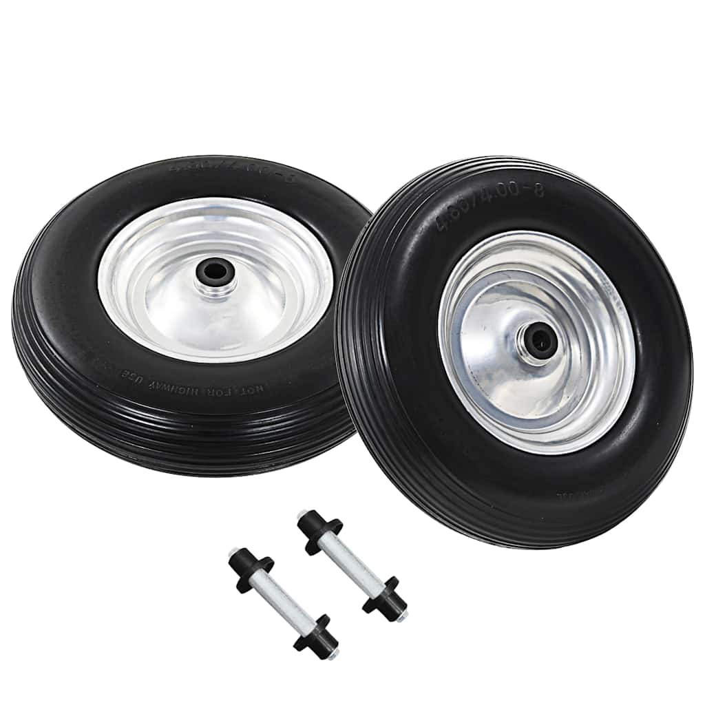 Vidaxl kruiwagenwielen met assen 4,00-8 390 mm massief pu 2 st