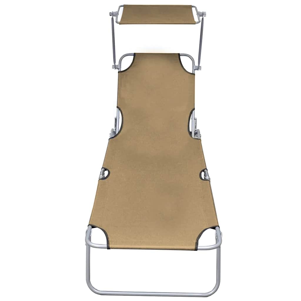 Vidaxl ligbed met luifel inklapbaar staal taupe