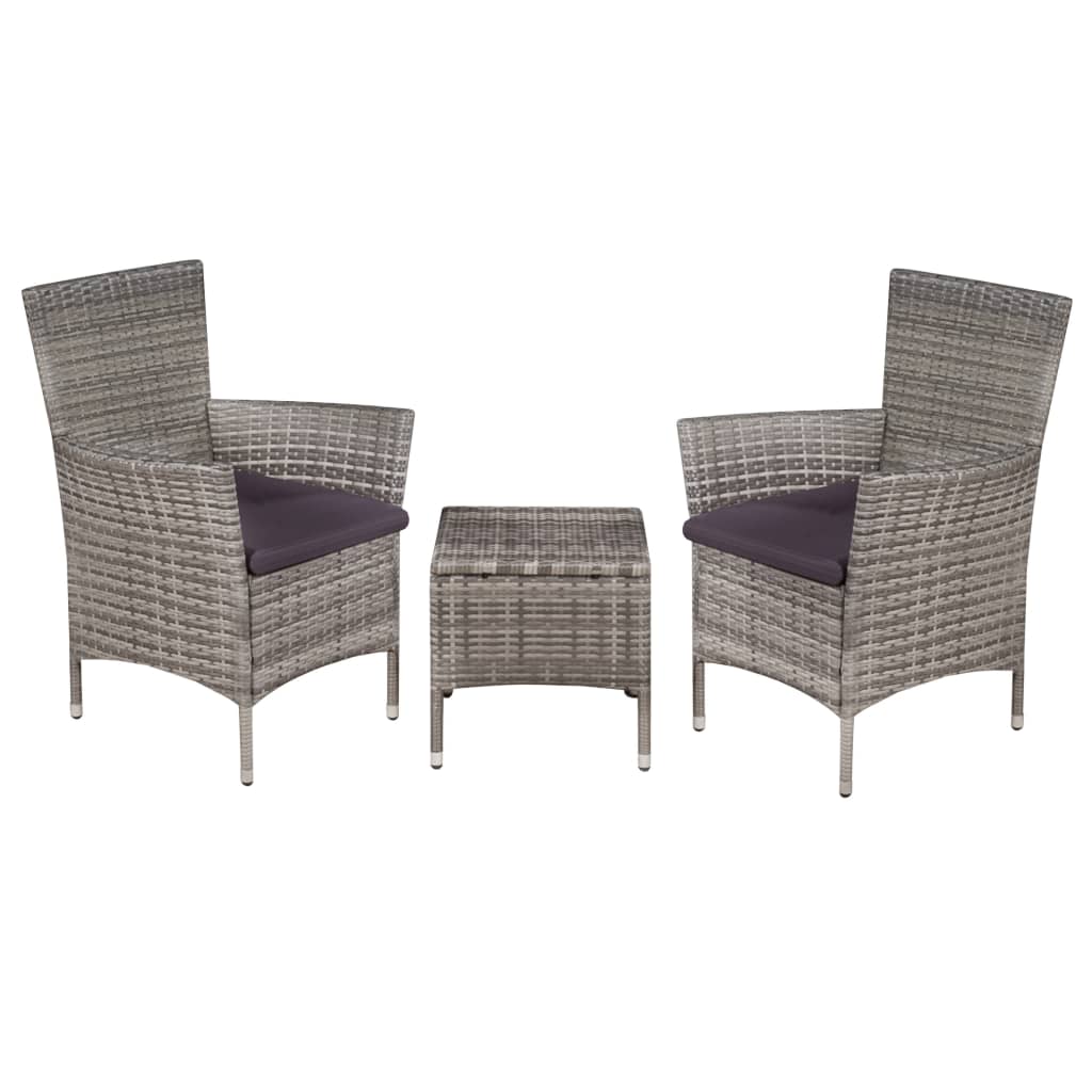 Vidaxl 3-delige bistroset poly rattan grijs