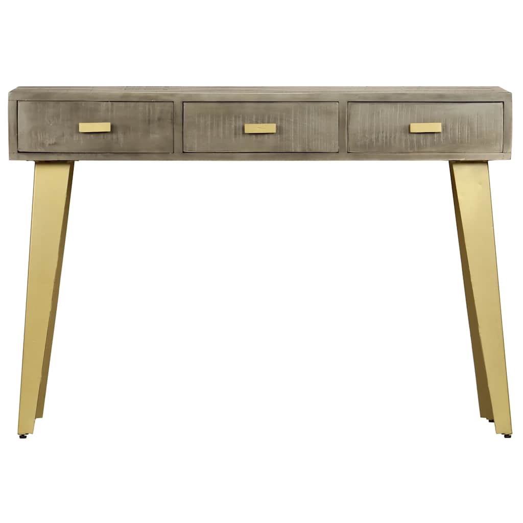 Vidaxl wandtafel 110x35x76 cm massief mangohout met messing grijs