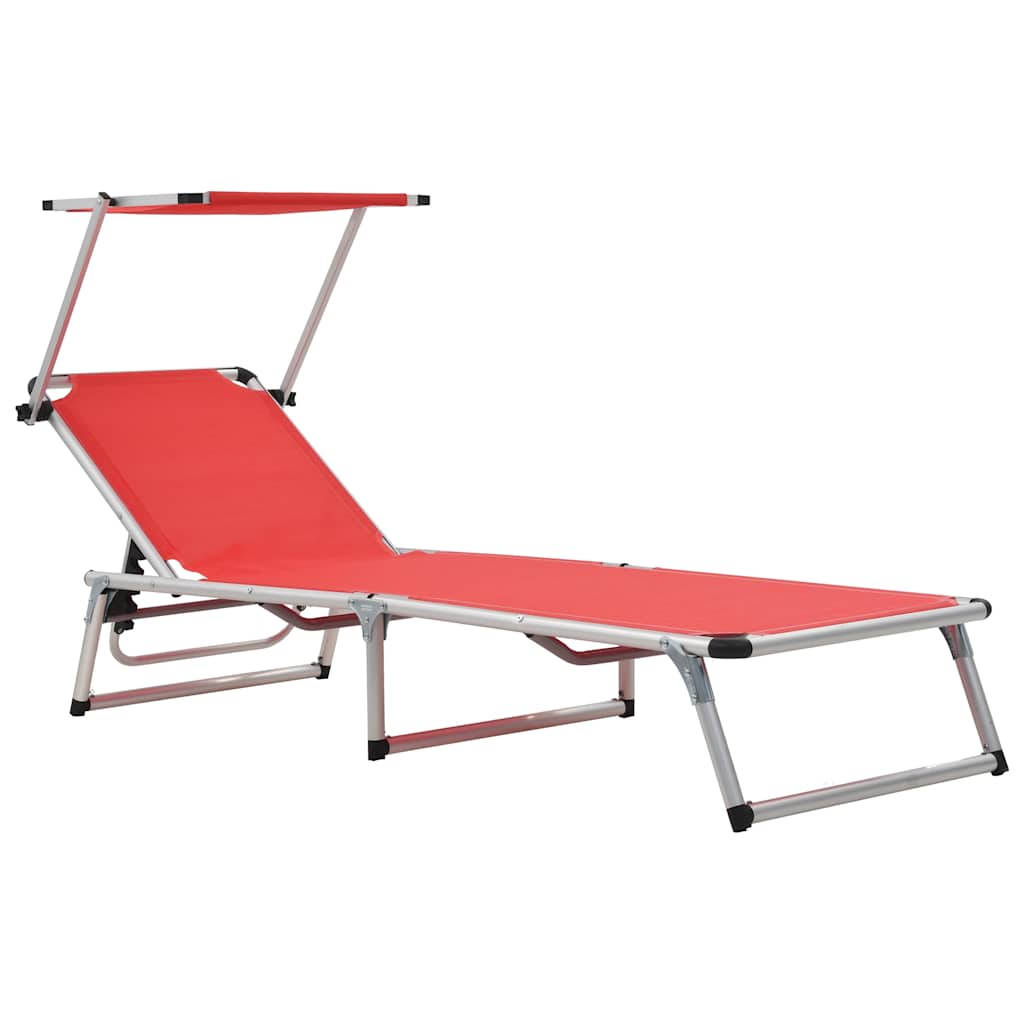 Vidaxl ligbed inklapbaar met dak aluminium en textileen rood