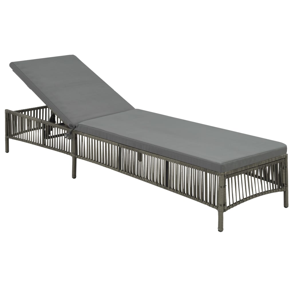 Vidaxl ligbed met kussen poly rattan grijs