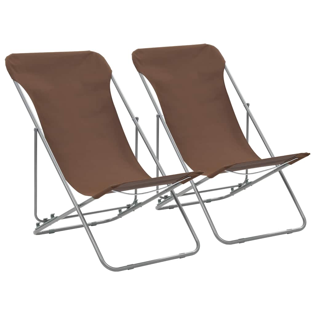 Vidaxl strandstoelen inklapbaar 2 st staal en oxford stof bruin