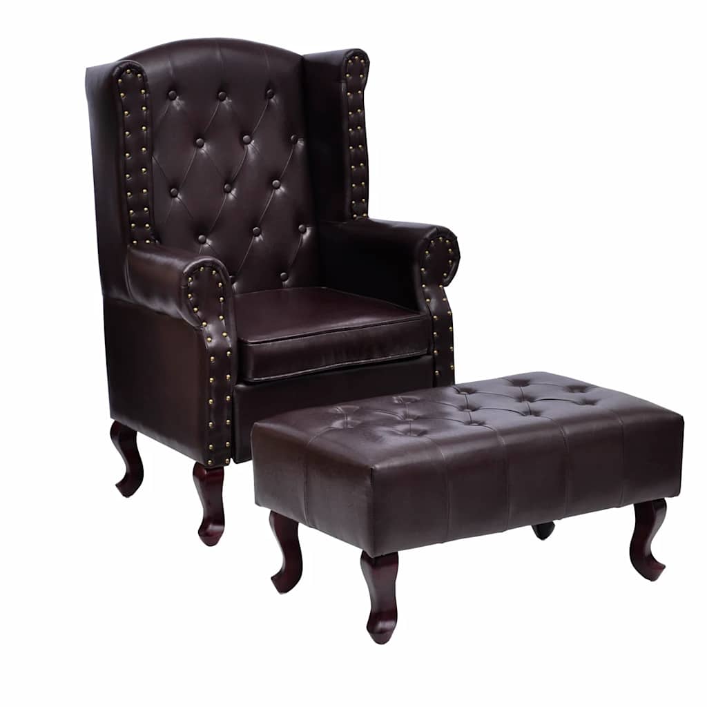 Vidaxl fauteuil met voetenbankje kunstleer donkerbruin