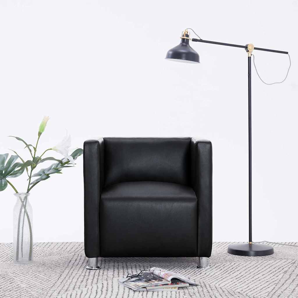 Vidaxl fauteuil kubus kunstleer zwart