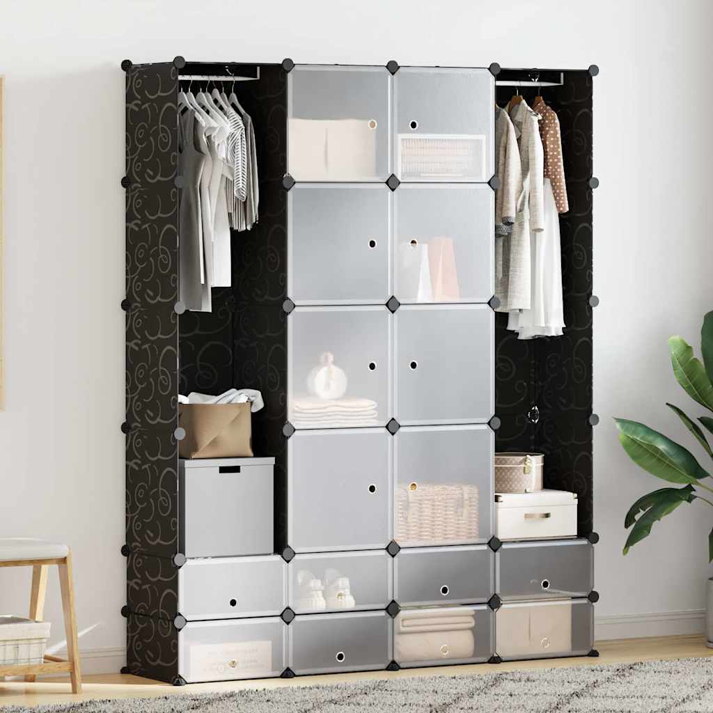 Vidaxl kast modulair met 18 vakken 37x146x180,5 cm zwart en wit
