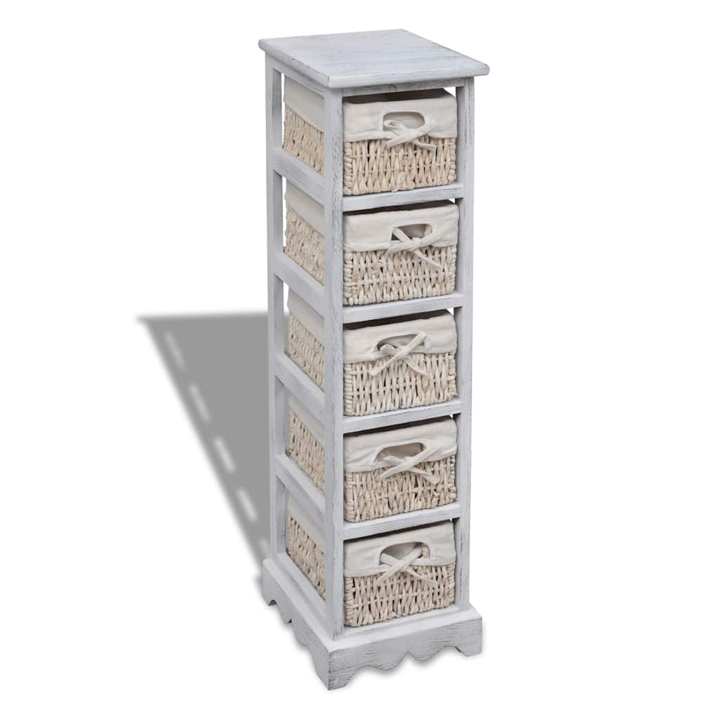 Vidaxl opbergrek met 5 weefmanden hout wit