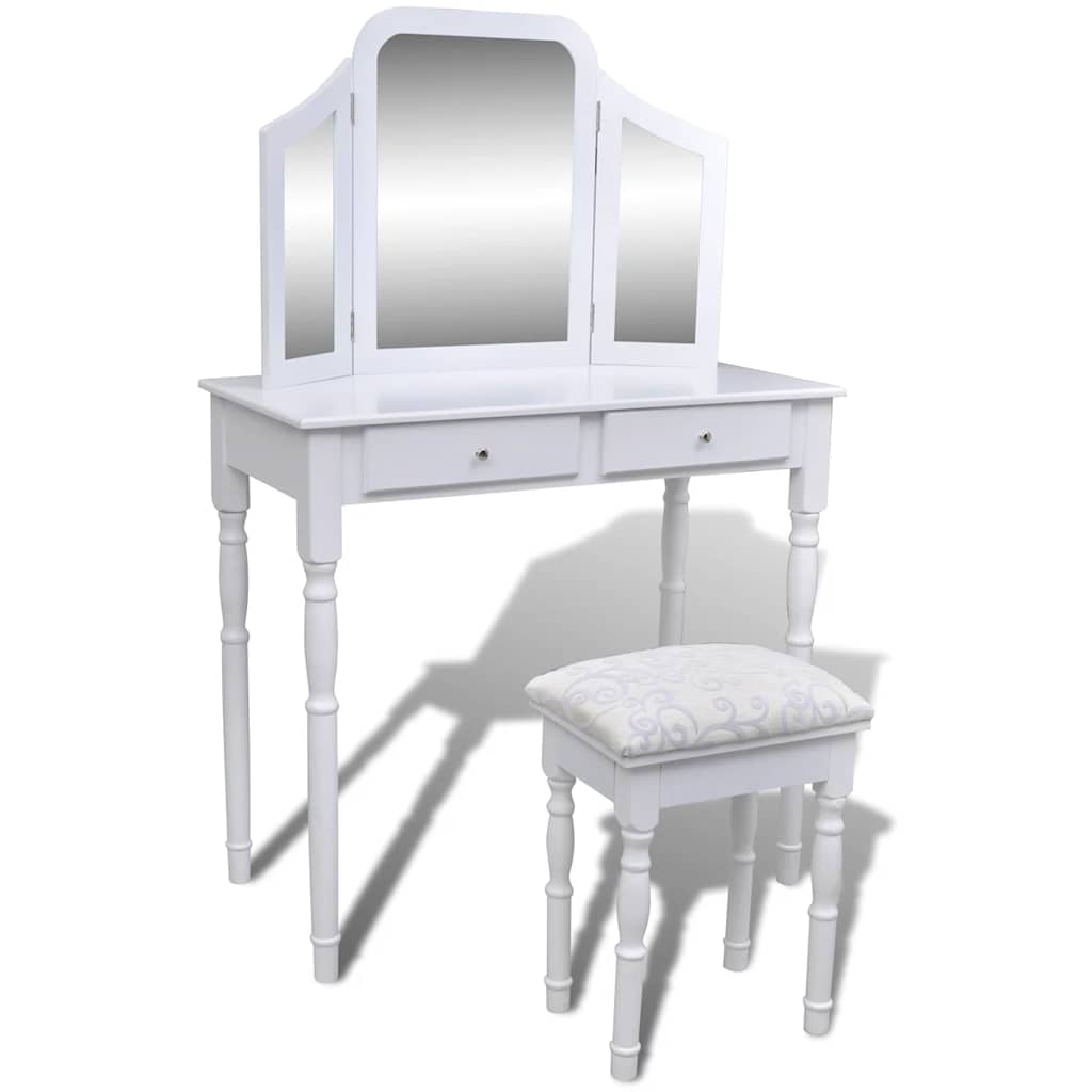 Vidaxl kaptafel met 2 lades, 3-in-1 spiegel en krukje wit