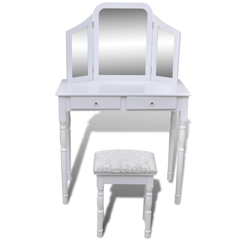 Vidaxl kaptafel met 2 lades, 3-in-1 spiegel en krukje wit