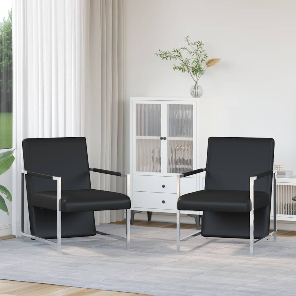 Vidaxl fauteuils 2 st met chroom frame kunstleer zwart