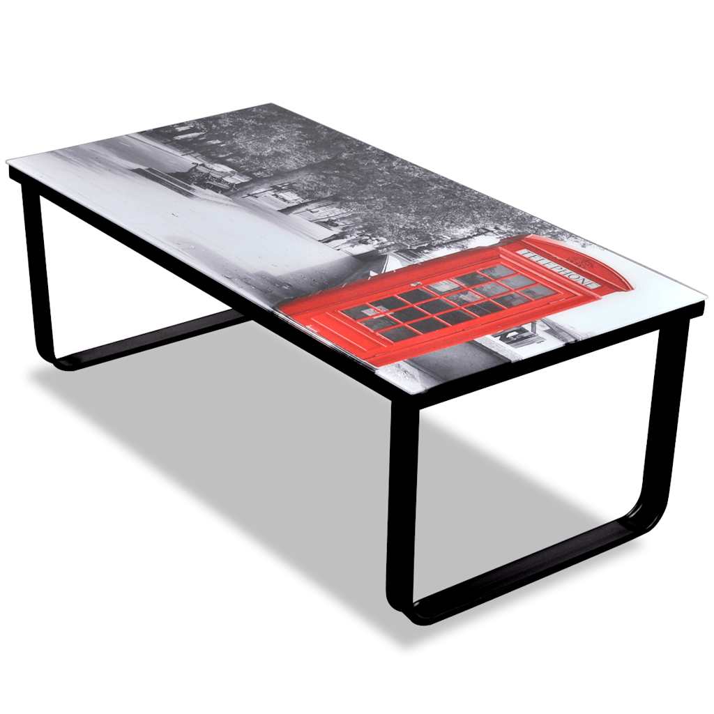 Vidaxl salontafel met telefooncel-print glazen tafelblad